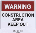 Warning Construction Area styrene sign