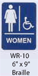 Women Restroom styrene sign with accessible symbol and braille