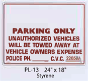 (Blank) Parking Only / Tow Away Styrene Sign
