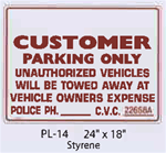 (Blank) Customer Parking Only / Tow Away Styrene Sign