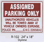 Assigned Parking Only styrene sign