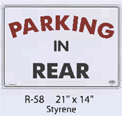 Parking in Rear styrene sign