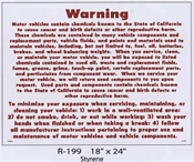 Warning Vehicles in California styrene sign