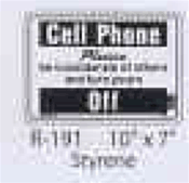 Cell Phones Off styrene sign